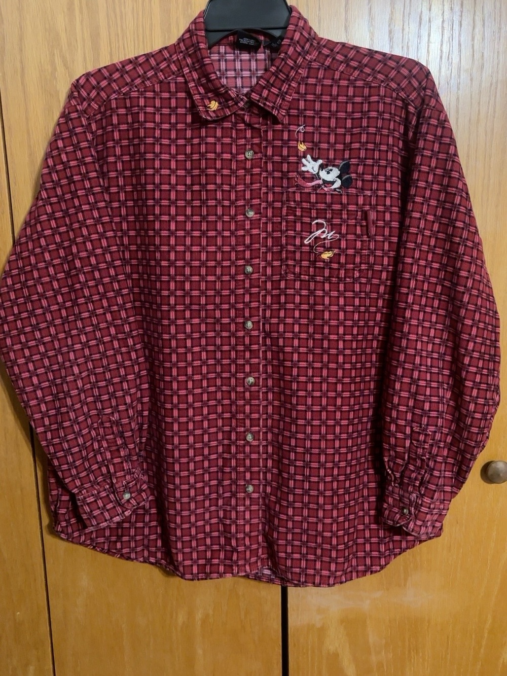 Vintage Disney Mickey Unlimited Plaid Embroidered Button Up Shirt XL 100% Cotton